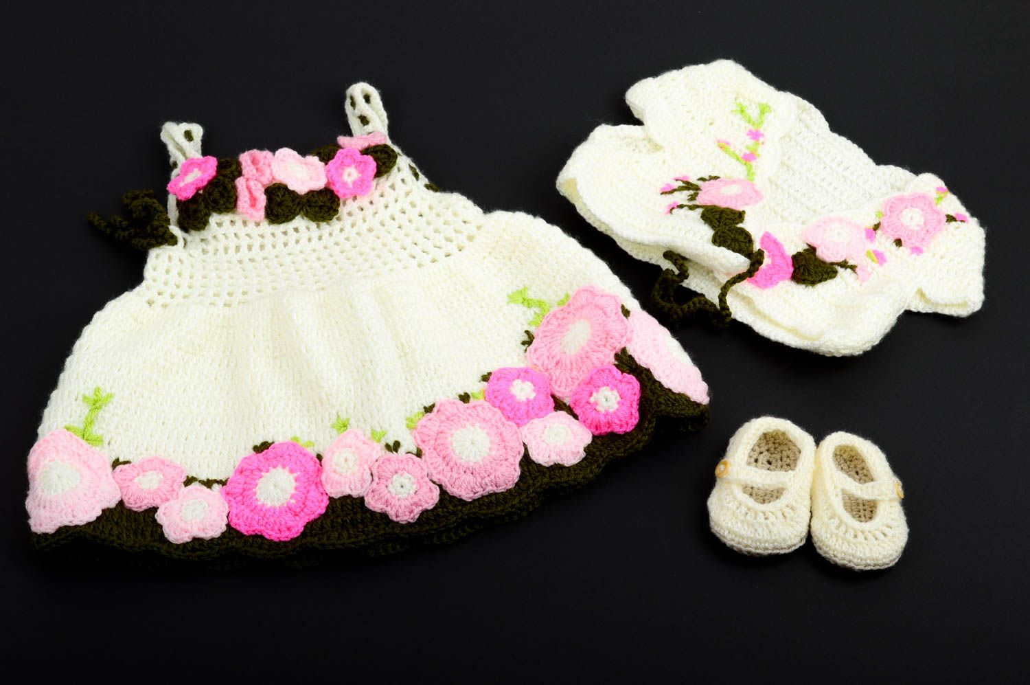Patucos para bebé artesanales vestido de niña y chaleco tejido ropa infantil  foto 1