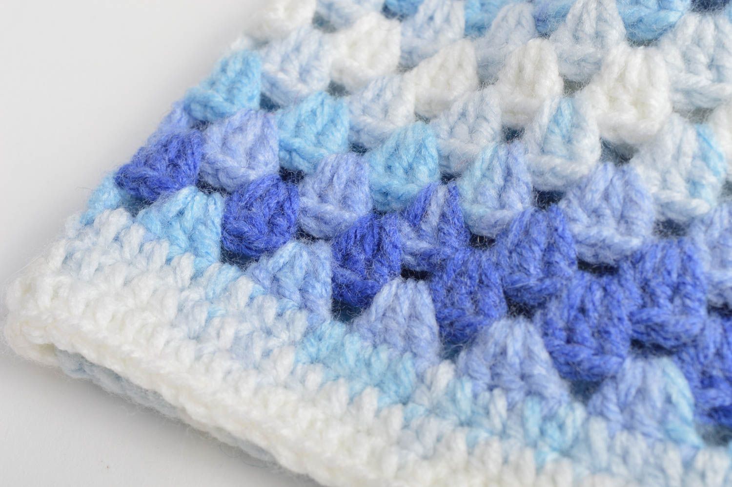 Bonnet tricot Chapeau au crochet bleu blanc coton acrylique Vêtement enfant photo 5