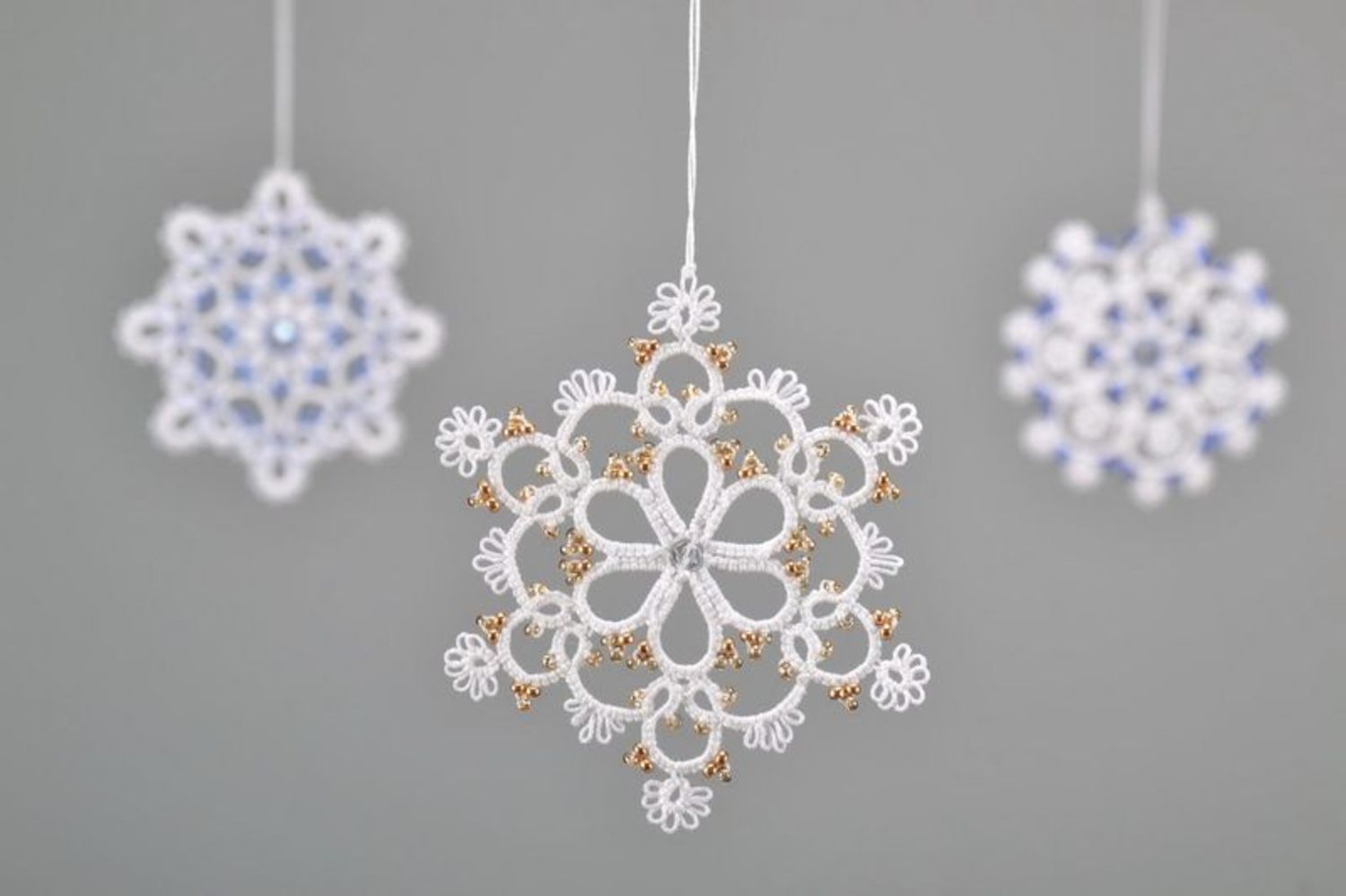 Christmas tree decoration made from cotton lace Snowflake photo 1