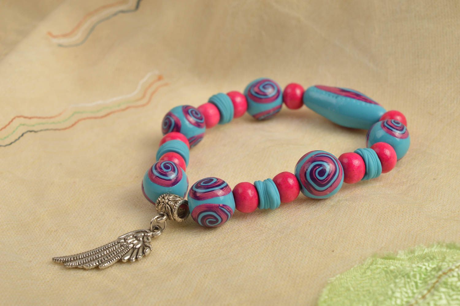 Plastic bracelet handmade polymer clay bead bracelet with charms summer bracelet photo 2