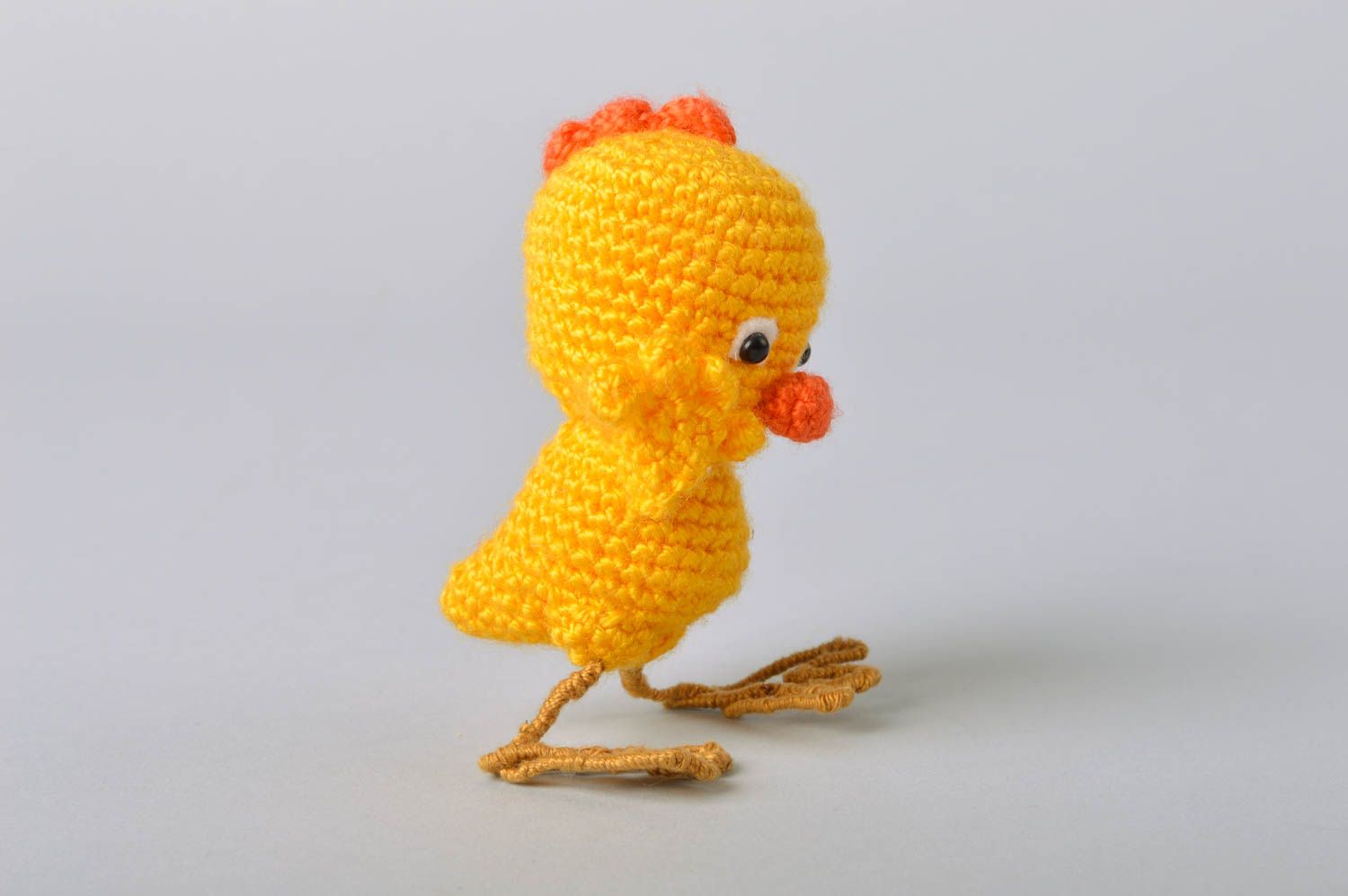 Handmade small funny soft toy crocheted of acrylic and cotton yellow chicken photo 3