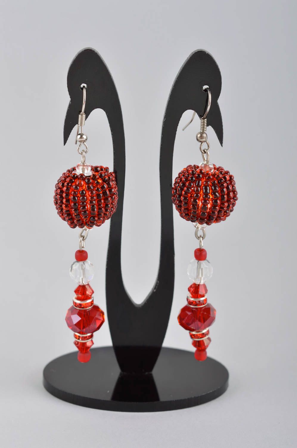 Серьги ручной работы модные серьги с кристаллами красные серьги из бисера фото 2