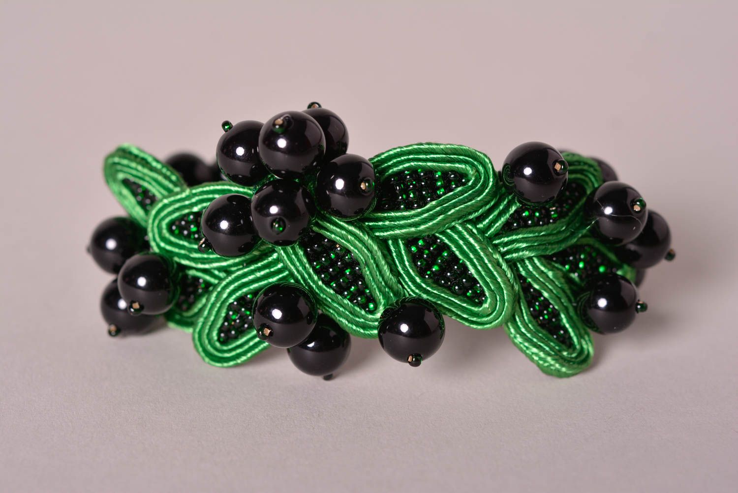 Green handmade soutache bracelet textile bracelet beaded bracelet designs photo 1