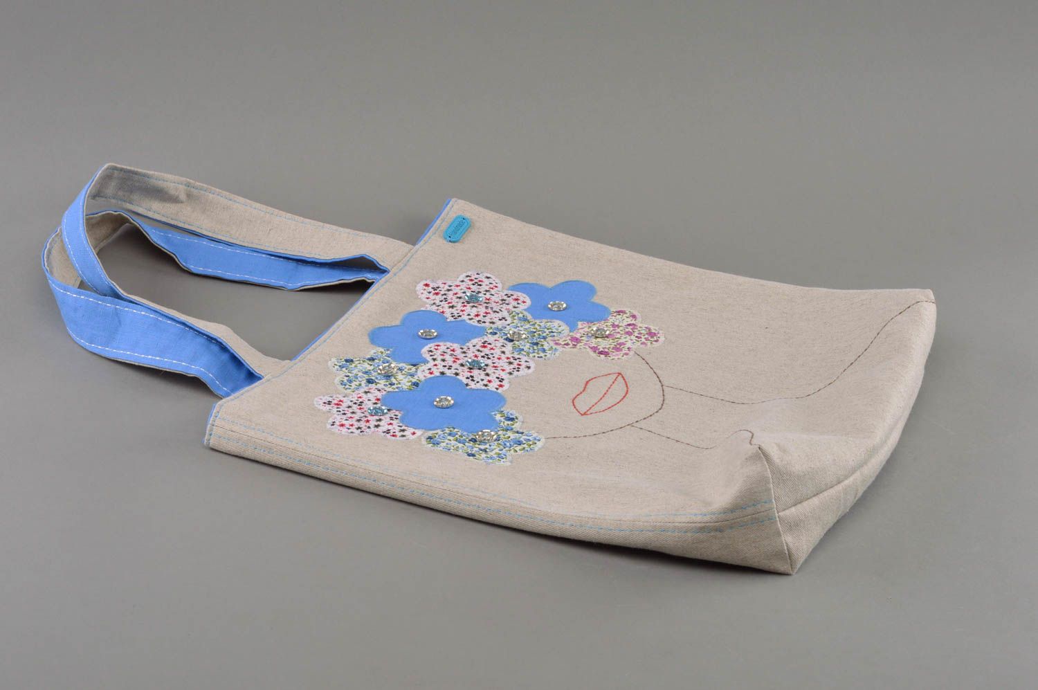 Handmade Handtasche aus Stoff Lein Baumwolle mit Muster schön Öko Accessoire foto 1