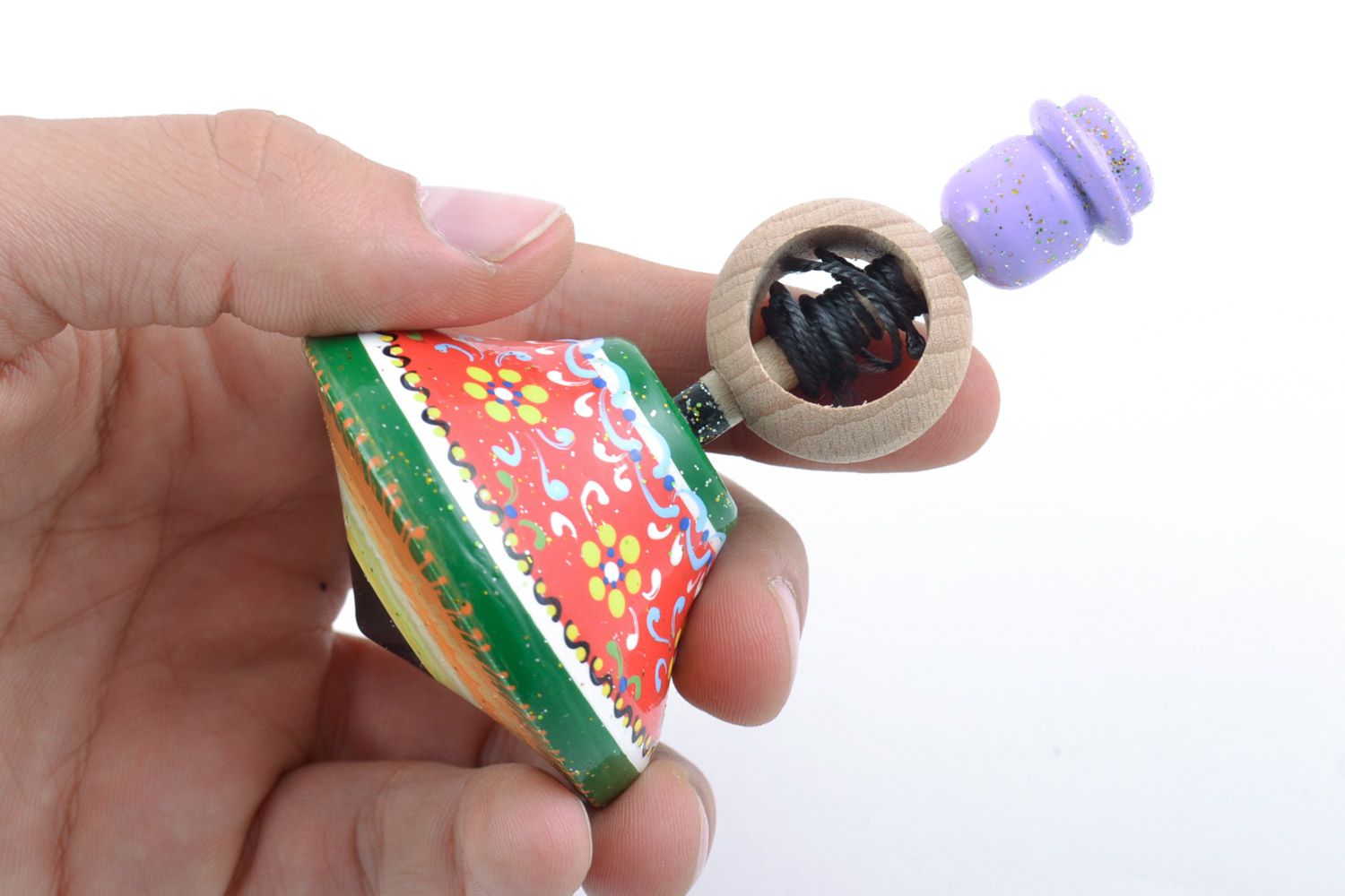 Деревянная эко игрушка юла развивающая для ребенка расписная ручной работы фото 5