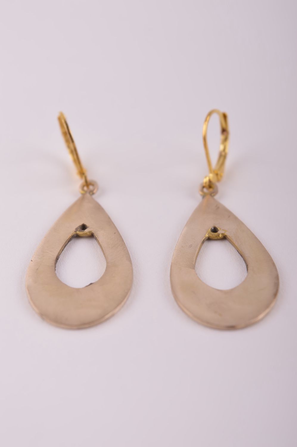 Unusual handmade brass earrings teardrop metal earrings gemstone earrings photo 4