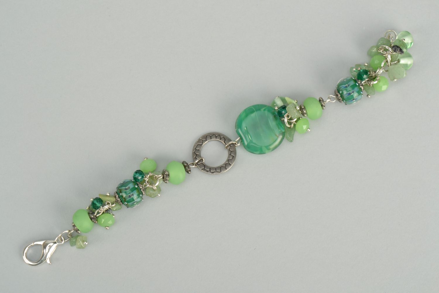 Bracelet with natural stones and lampwork glass beads photo 6