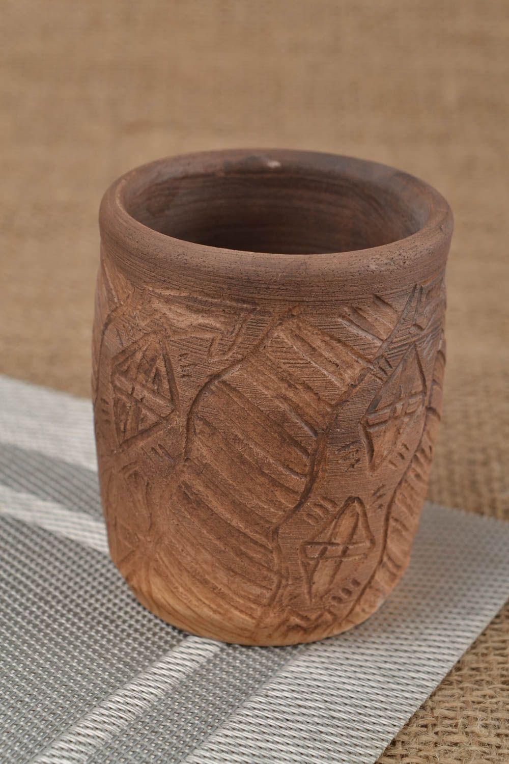 Vaso de arcilla artesanal bonito original en estilo étnico decorativo 250 ml foto 1