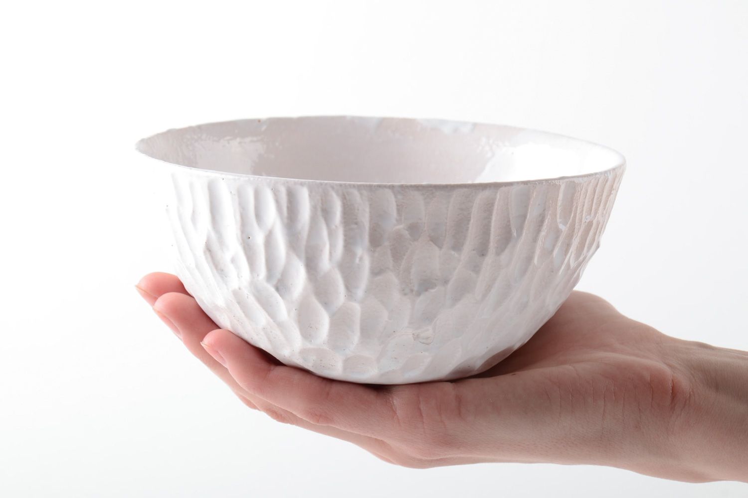Handmade white clay bowl photo 5
