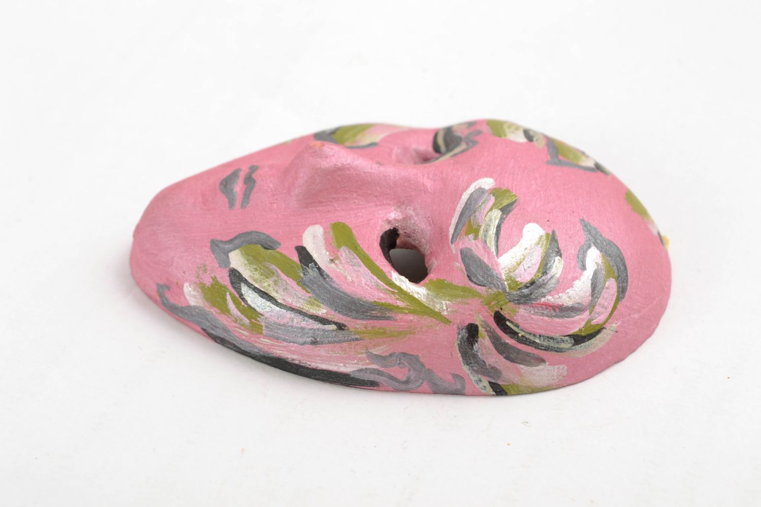 Maschera in ceramica piccola fatta a mano souvenir da parete dipinto originale  foto 3
