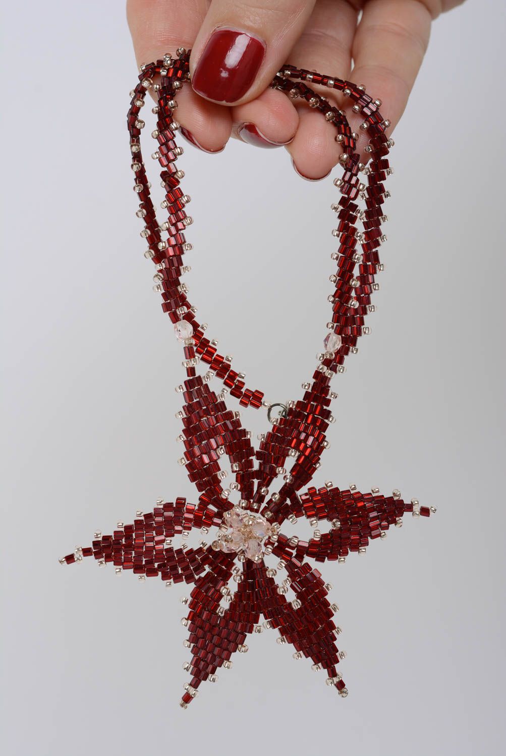 Handmade beaded necklace beautiful designer burgundy star fancy accessory photo 4