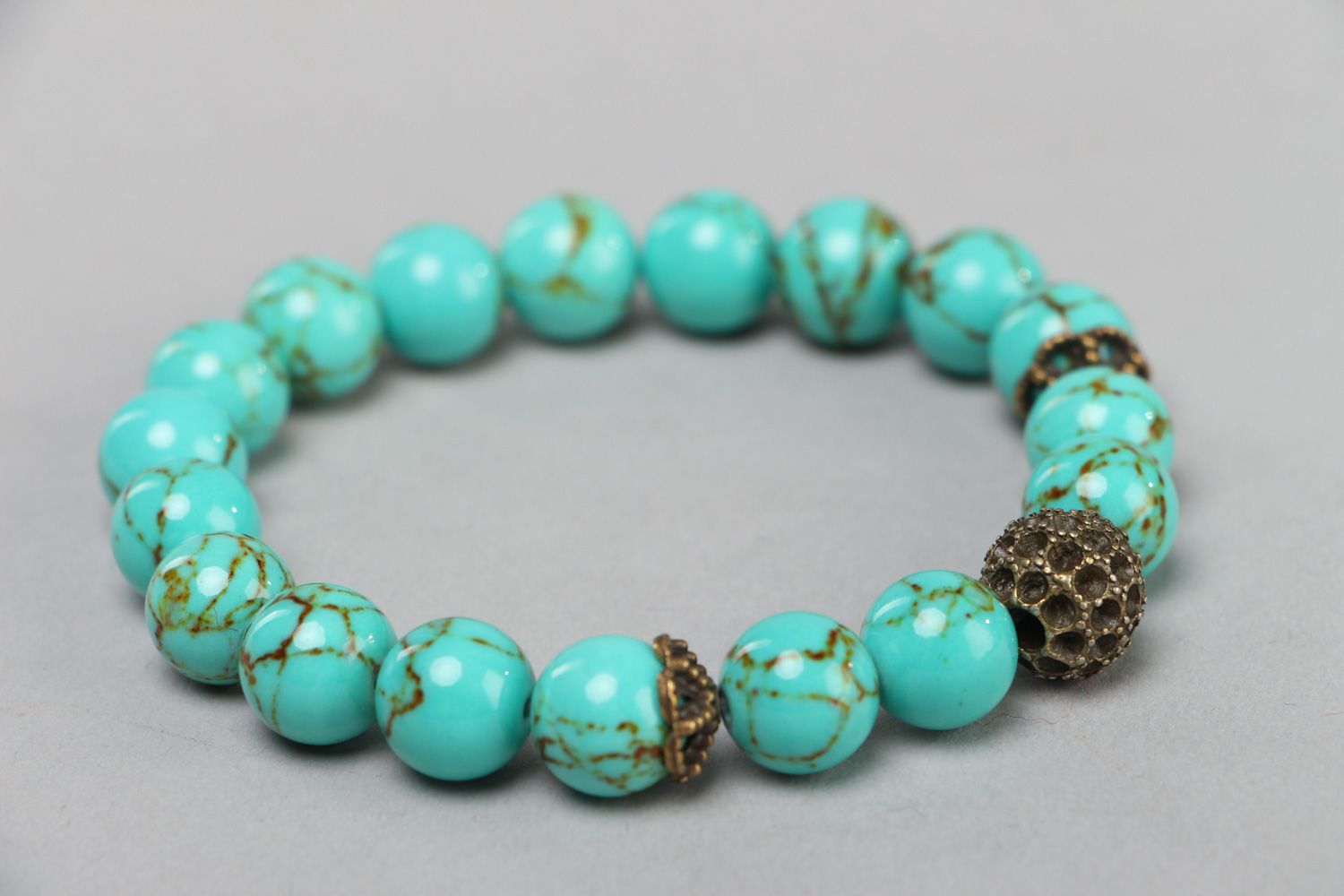 Beautiful handmade women's gemstone wrist bracelet with turquoise photo 1