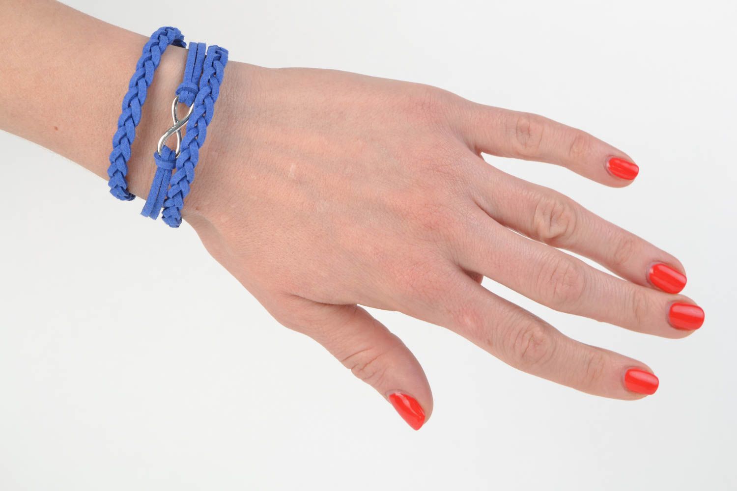 Handmade suede cord bracelet with charm blue female beautiful summer accessory photo 2