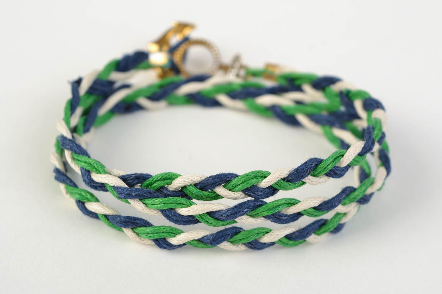 Handmade woven waxed cord bracelet with metal insert in the shape of anchor photo 4