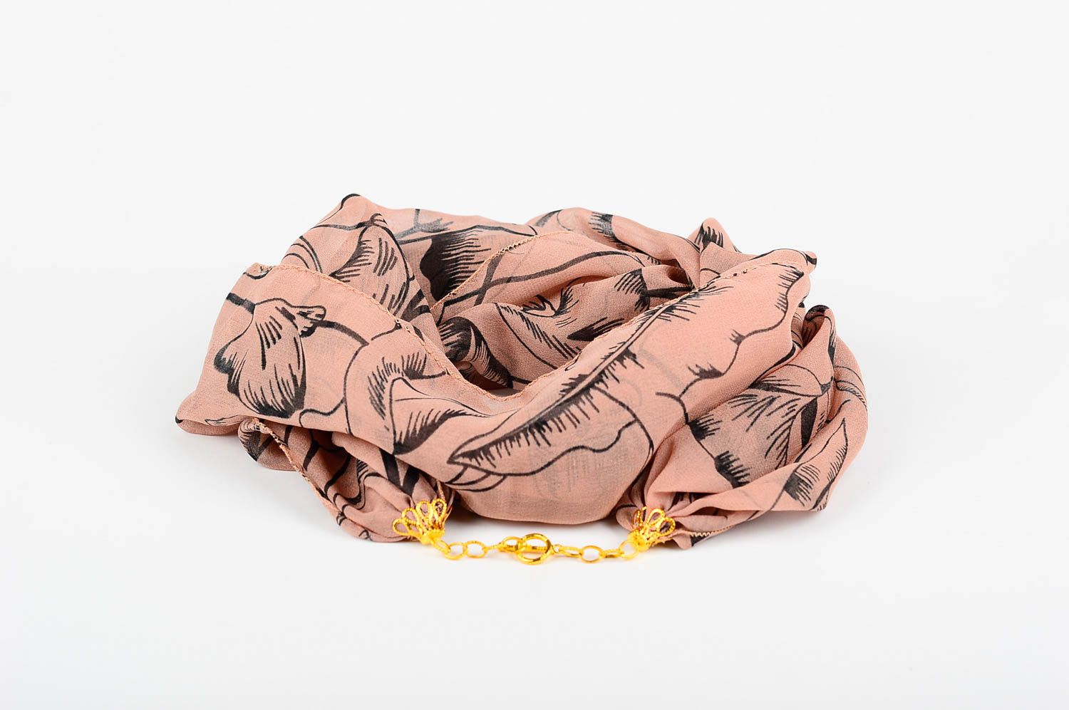 Шарф ручной работы женский шарф легкий шифоновый шарф коричневый светлый фото 1