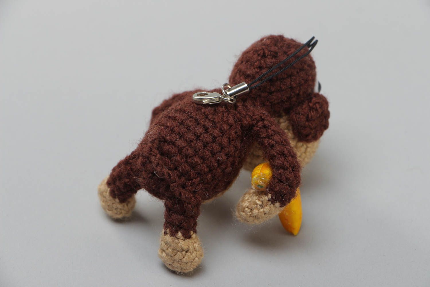 Soft handmade decorative crocheted brown key chain cute little monkey for purse photo 4