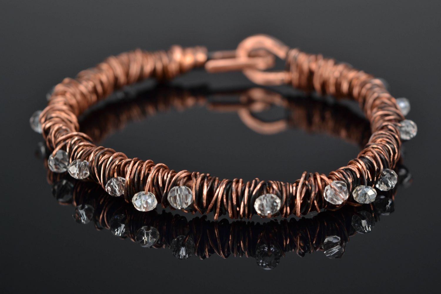 Wire wrap copper bracelet with crystal photo 1