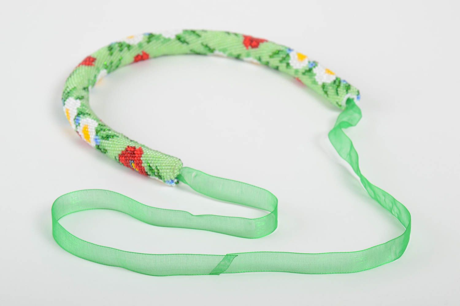 Collier spirale Bijou fait main Cadeau femme gros vert à motif floral design photo 4