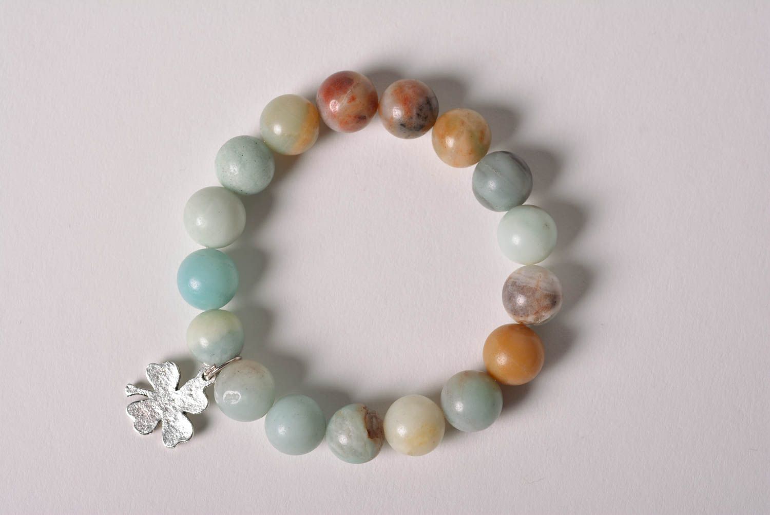 Handmade tender wrist bracelet with natural amazonite stone beads for women photo 2