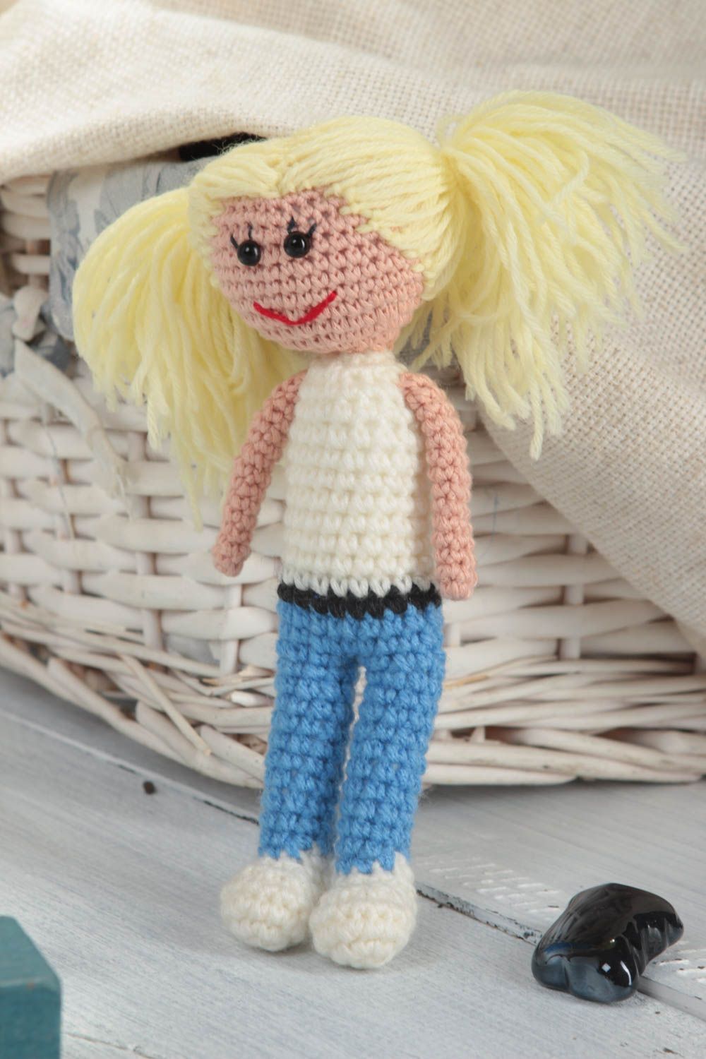 Soft stuffed toy handmade unique crocheted toy children designer doll for girl photo 1