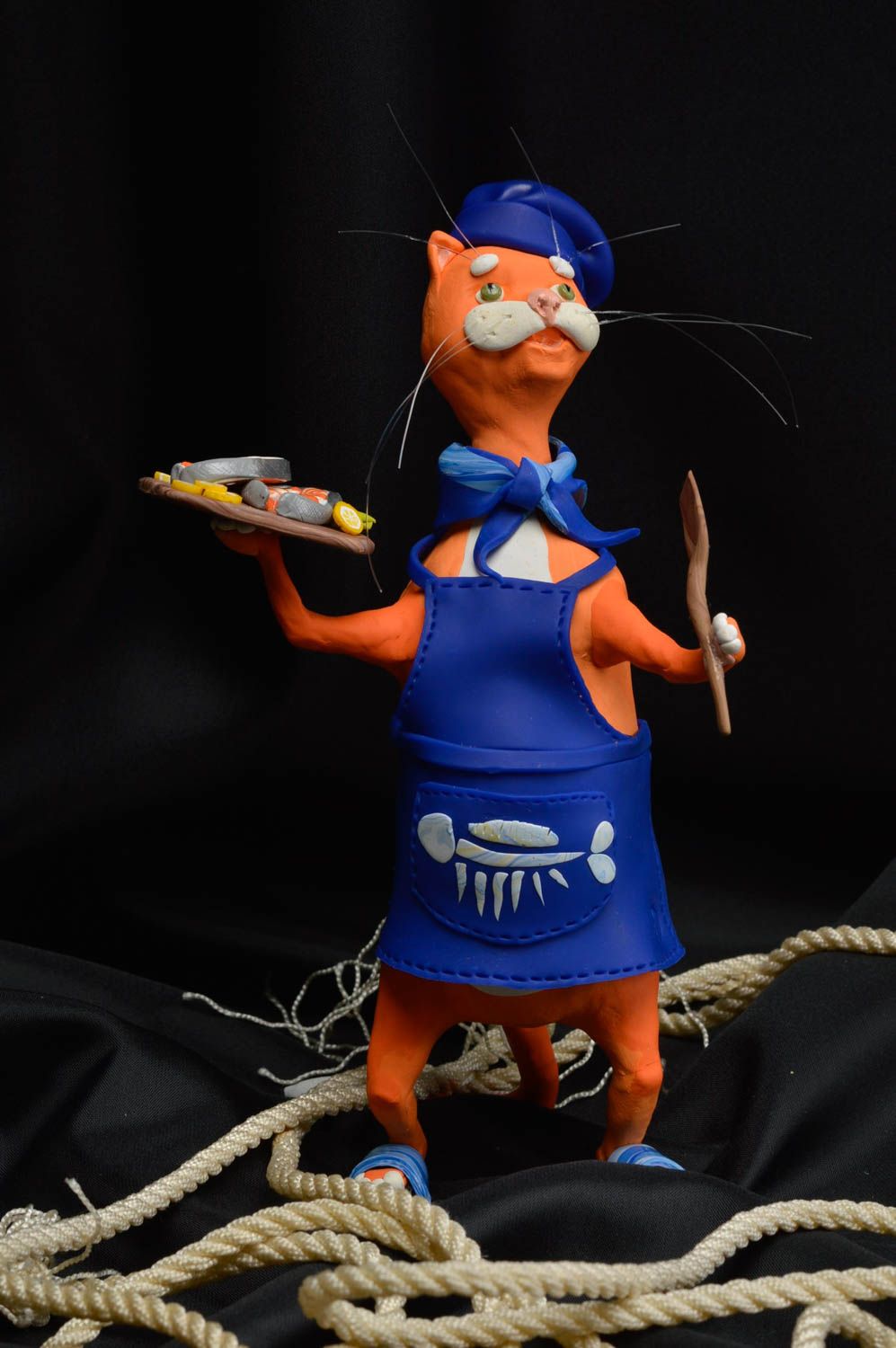 Handmade colorful statuette ceramic cat figurine unusual cute souvenirs photo 1