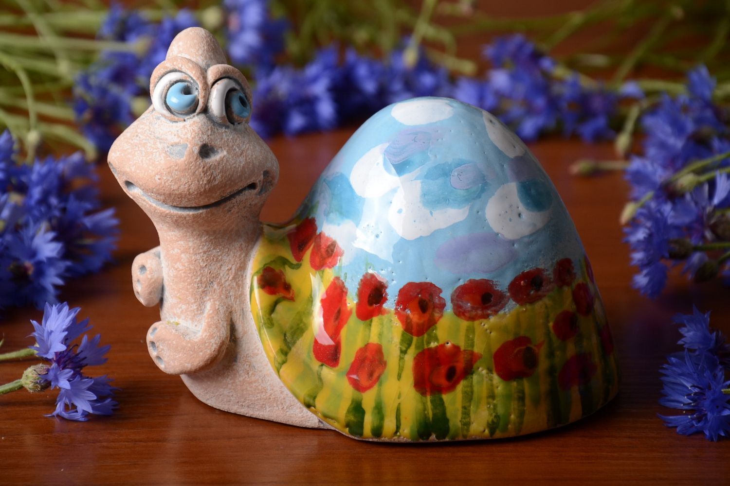 Unusual colorful handmade painted clay money box beautiful Snail home decor photo 1