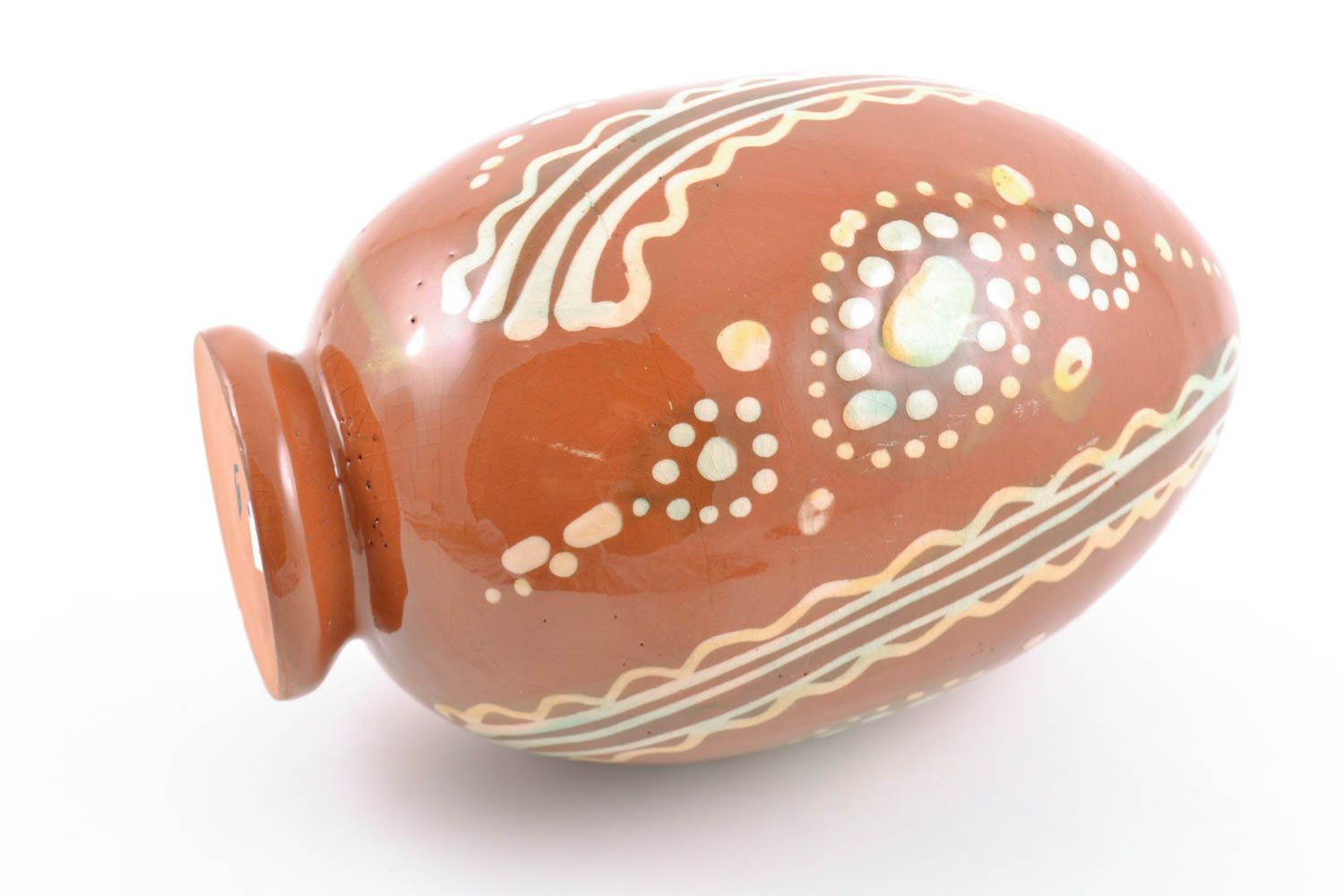 Handmade beautiful decorative ceramic flower vase in the shape of painted egg photo 5