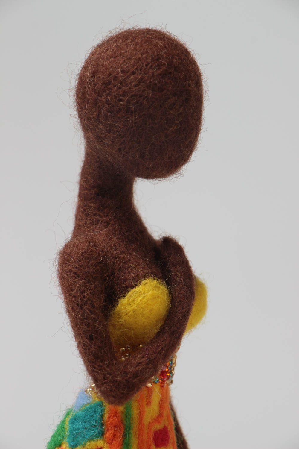 Handmade small beautiful felted wool statuette of African woman home decor photo 3