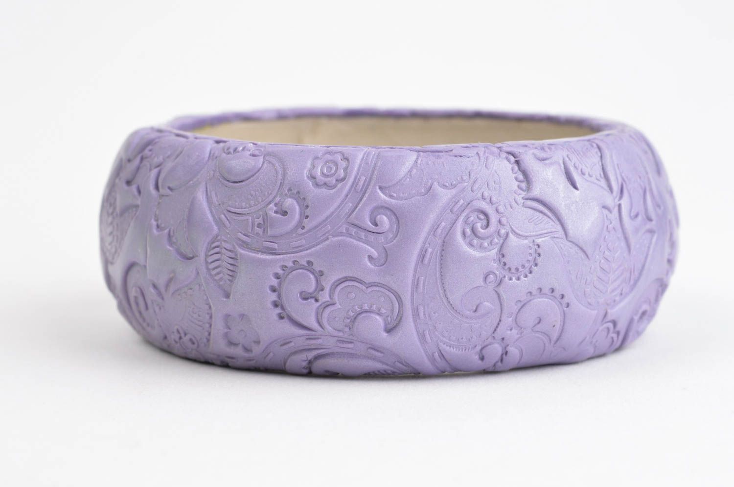 Bracelet violet clair Bijou fait main pâte polymère large Cadeau pour femme photo 2