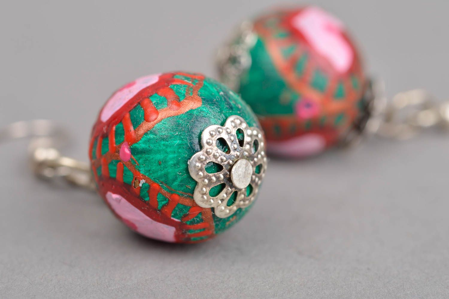 Stylish handmade dangle earrings wooden ball earrings wood craft gifts for her photo 5
