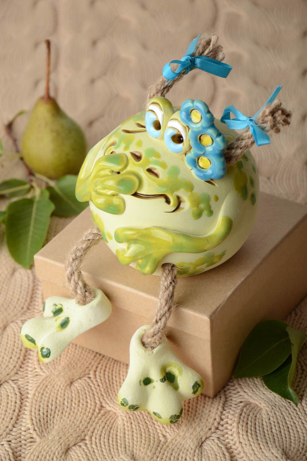 Lustige Spardose handgemachte Keramik Ton Deko Geschenk für Kinder bunt Frosch foto 1