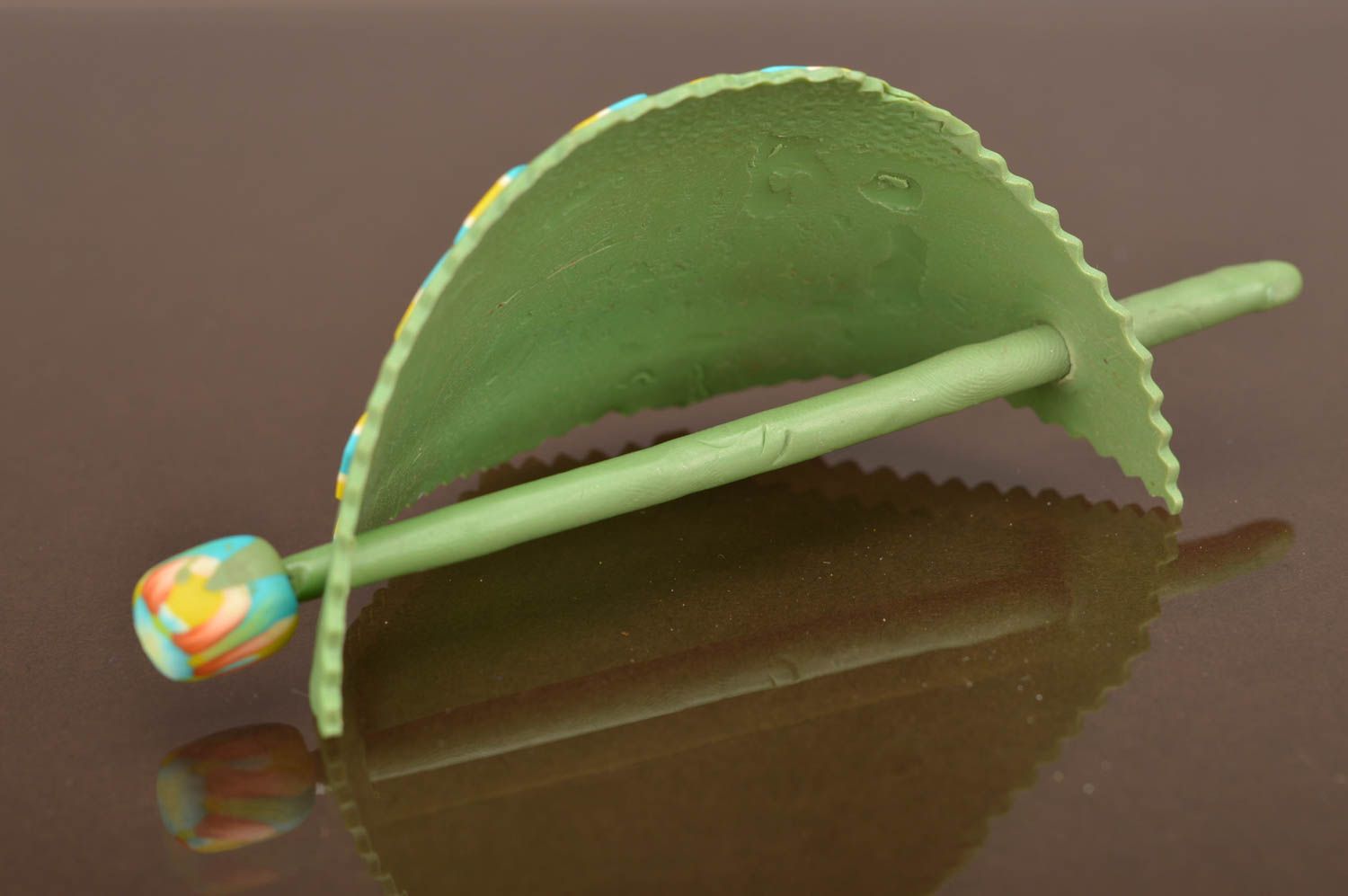 Handmade green polymer clay hair stick unusual hair accessories photo 3