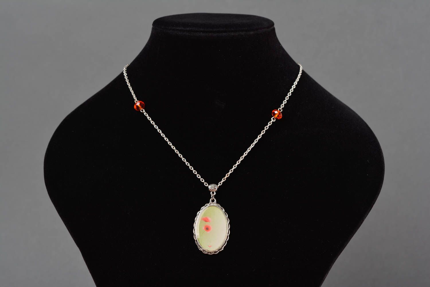 Handamde women's design decoupage neck pendant coated with epoxy photo 5
