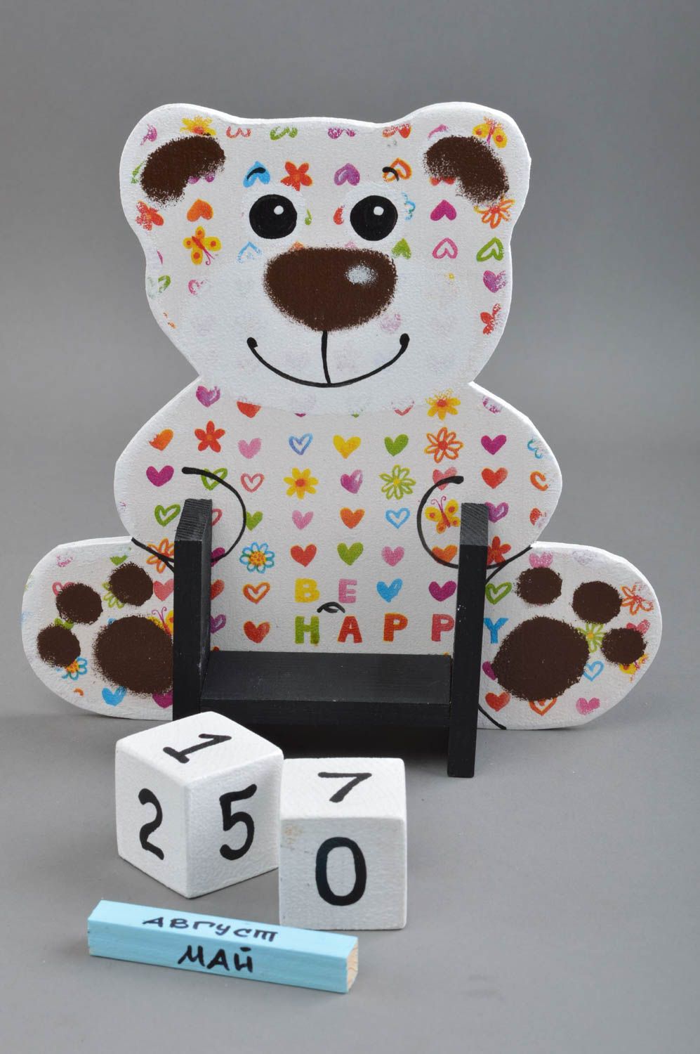 Holz Tischkalender für Kinder in Form von Bären grell für 4 Monate handmade foto 3