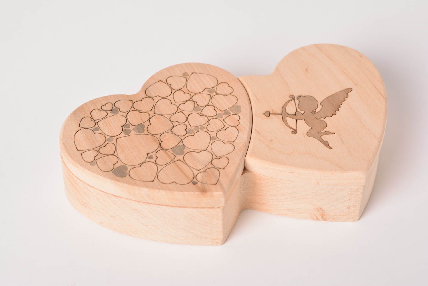Boîte en bois fait main Coffret à bijoux deux cœurs Décoration maison photo 1