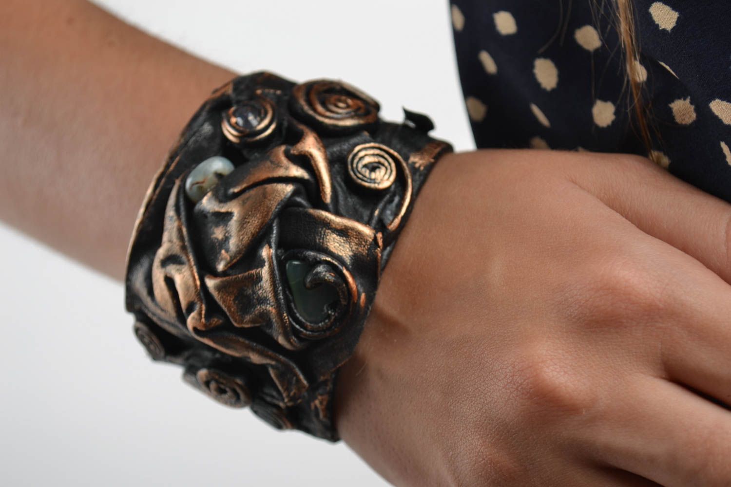Handmade leather bracelet unique accessories textile jewelry present for woman photo 1