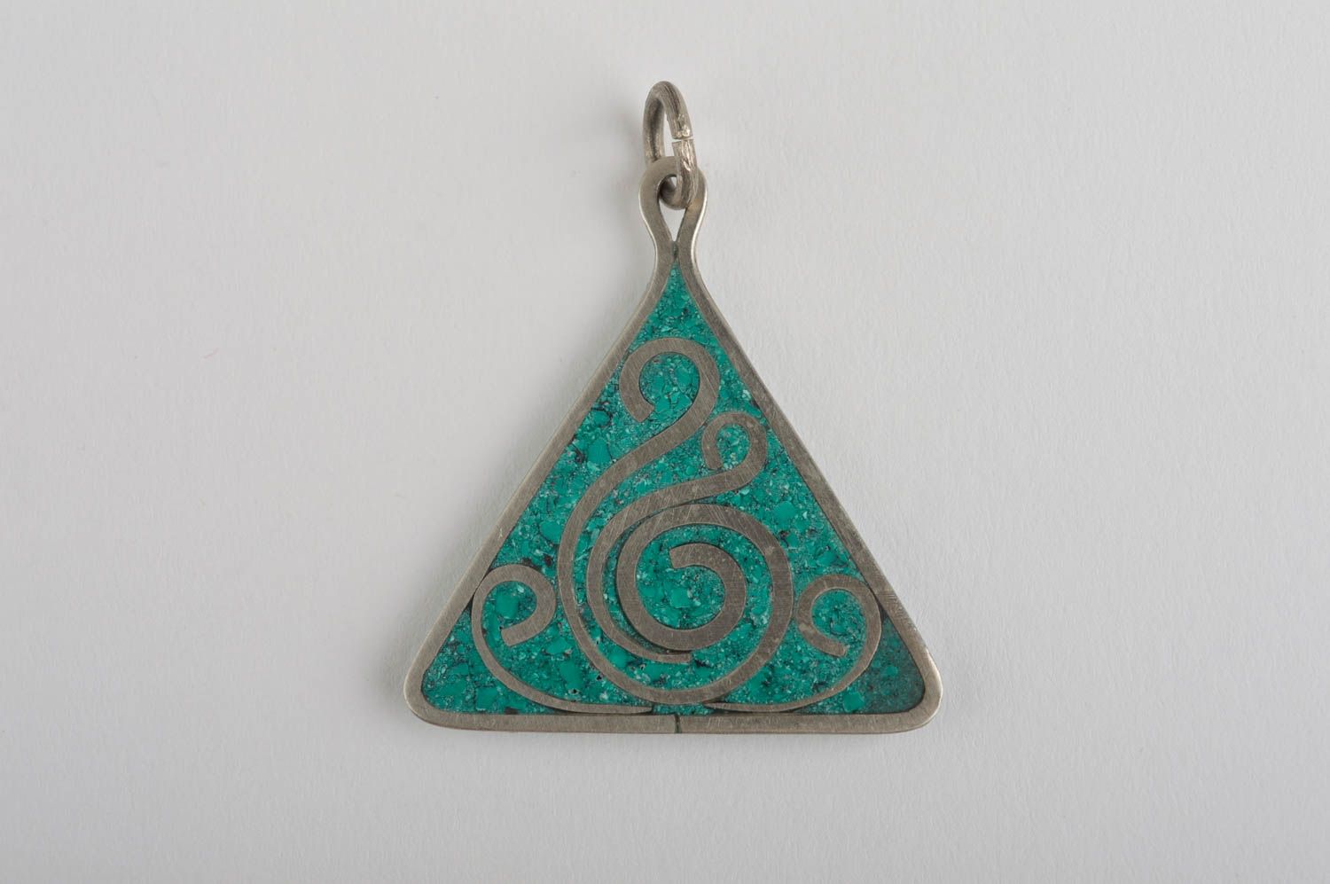 Pendentif en métal Bijou fait main mosaïque avec turquoise Accessoire femme photo 2
