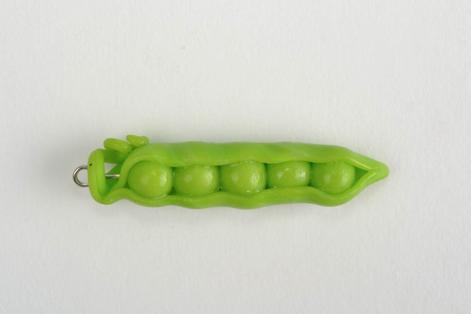 Small nice handmade polymer clay neck pendant in the shape of peas pod photo 3
