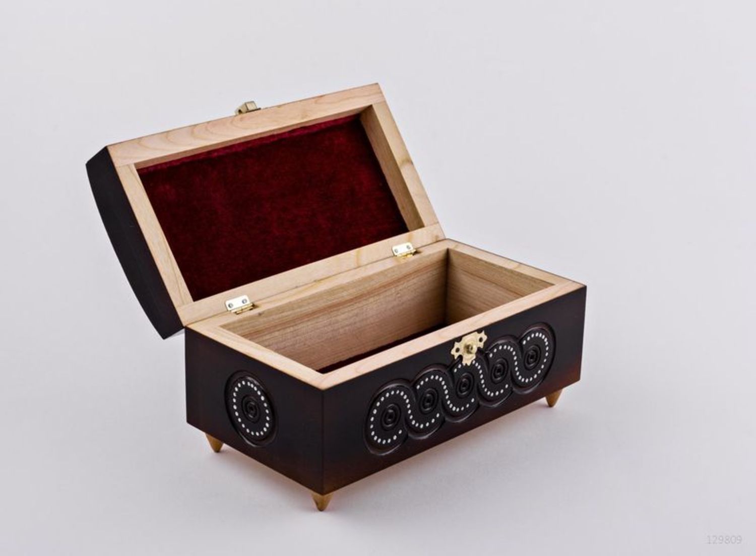 Wooden carved jewelry box with inlay photo 3