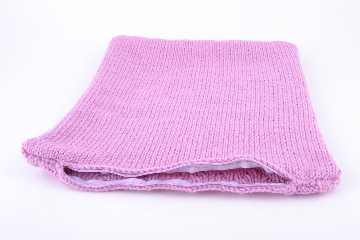 Housse de coussin tricotée de fils en mi-laine violette originale faite main photo 5
