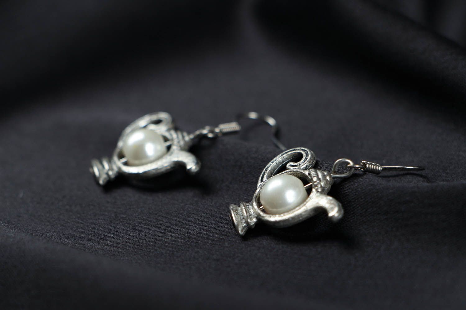 Metal earrings with beads photo 2