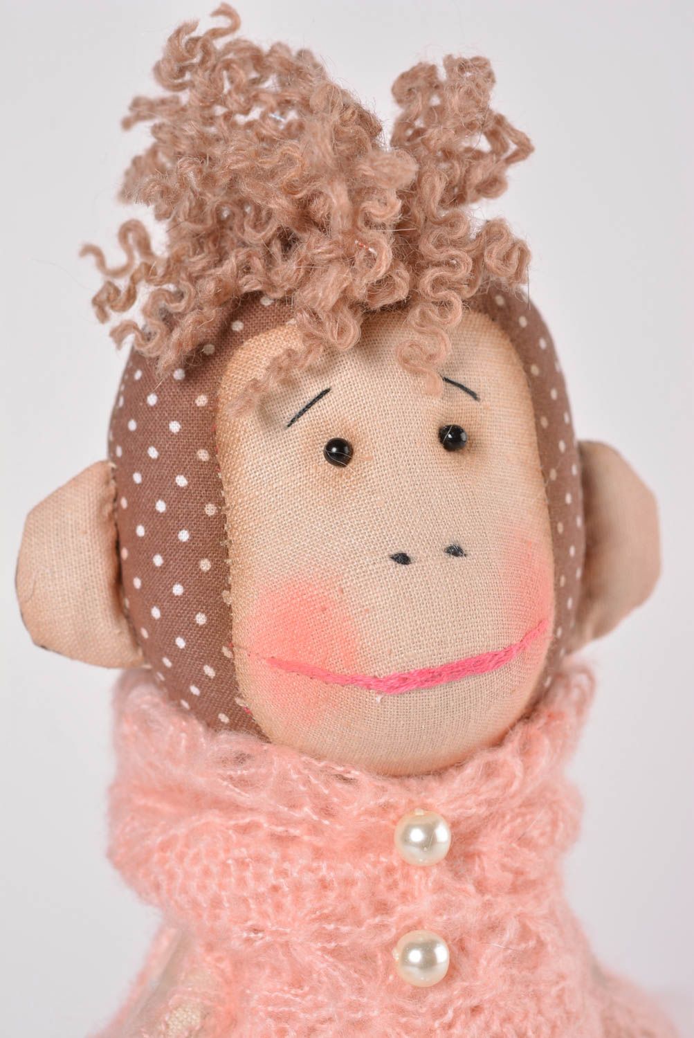 Poupée singe faite main Jouet pour enfant Cadeau original lin tricot tulle laine photo 4