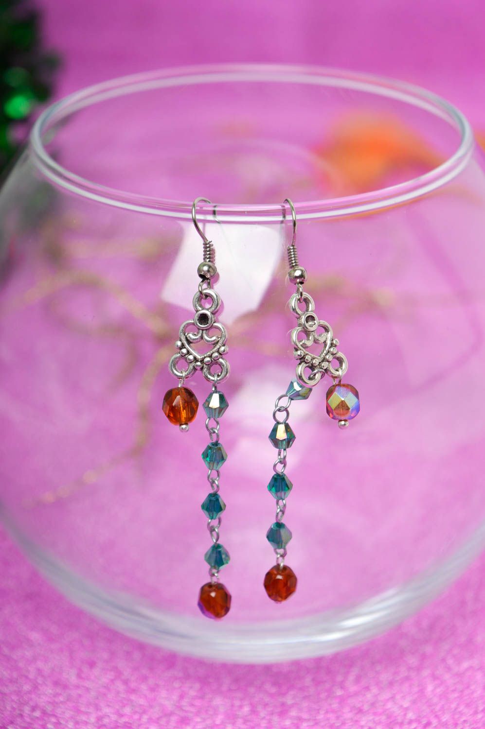Handmade long beaded earrings stylish evening earrings elegant jewelry photo 1