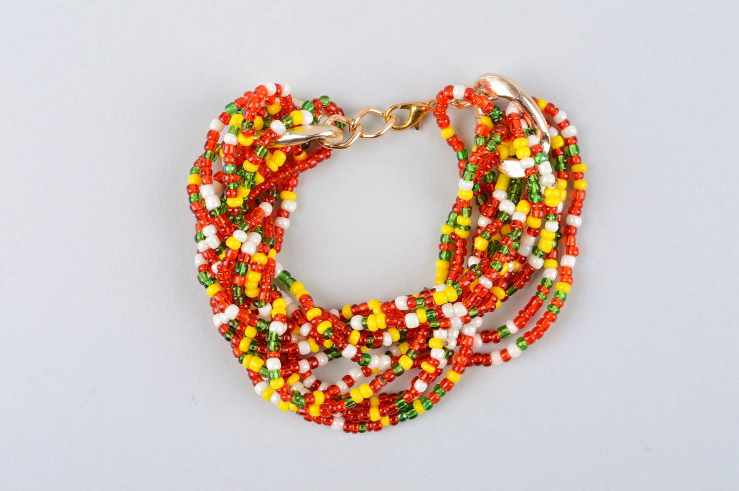 Multi-layer colorful handmade bracelet in red and yellow colors costume jewelry for women photo 2