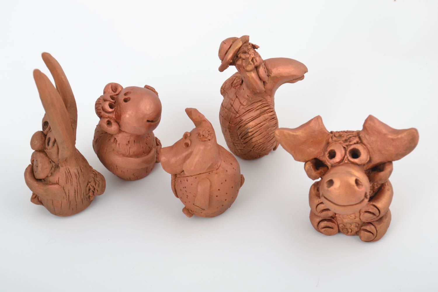 Statuine fatte a mano in ceramica set di cinque animali divertenti piccoli foto 5
