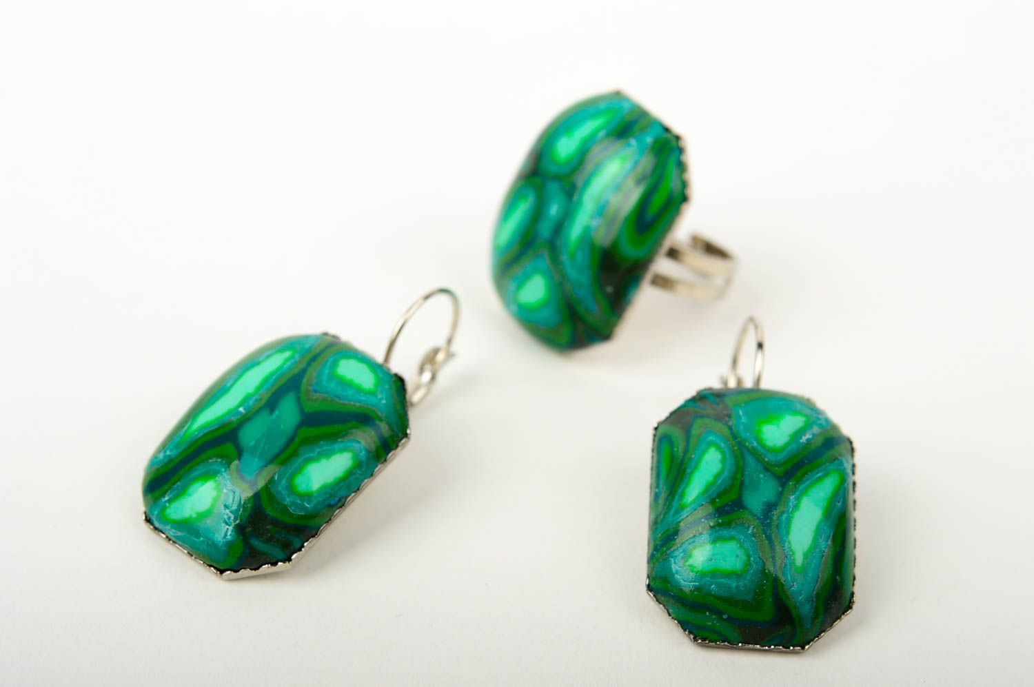 Handmade earrings unusual ring clay accessories gift ideas jewelry set photo 1