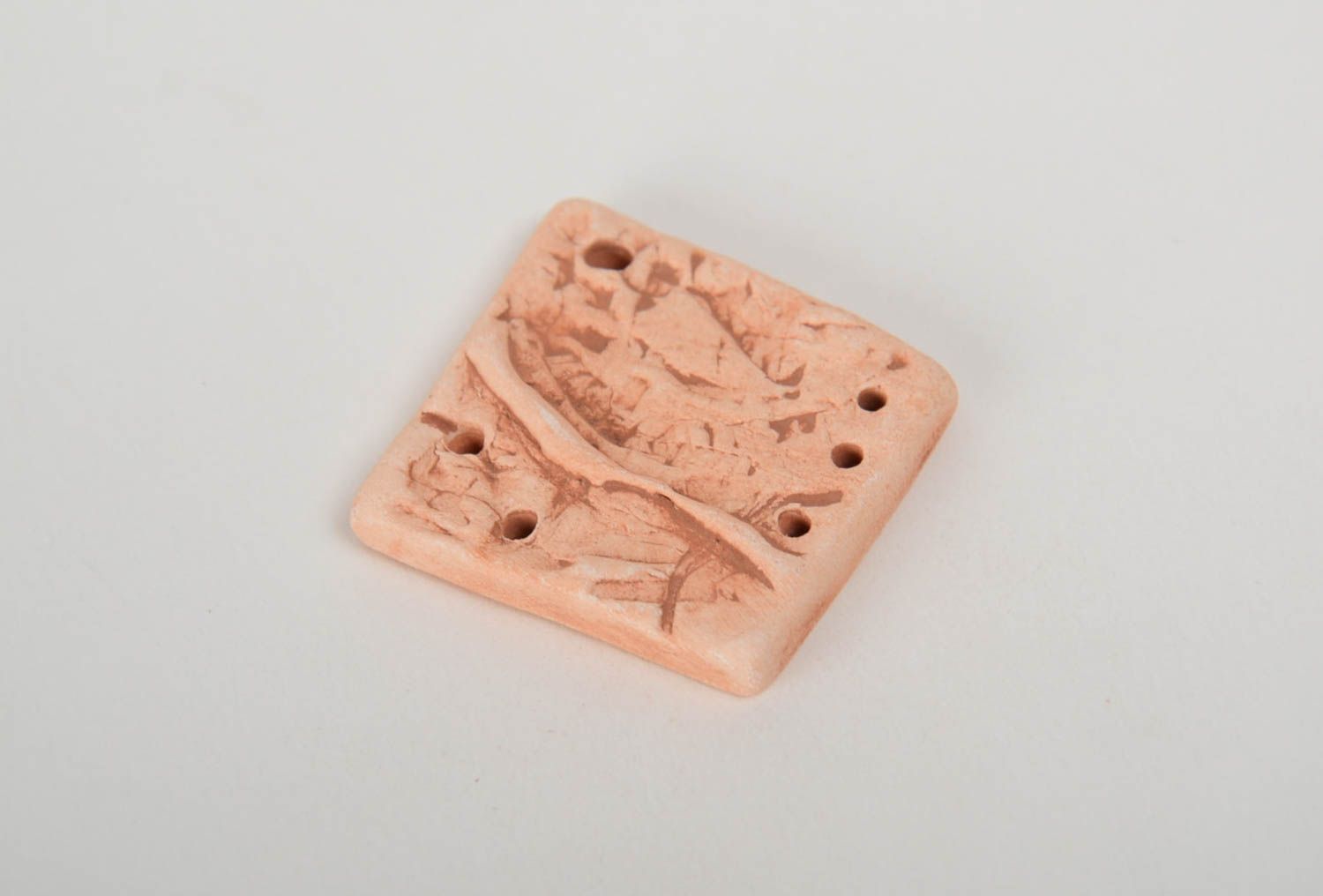Handmade square flat ceramic jewelry component ethnic pendant without cord photo 4