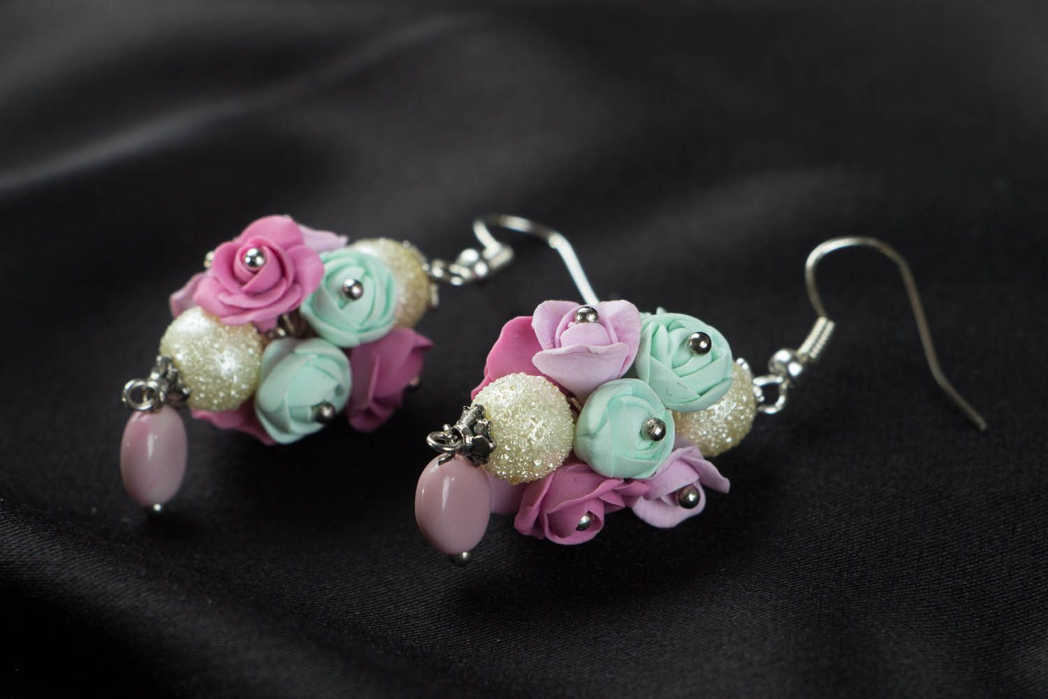 Earrings with flowers made of polymer clay Roses photo 2