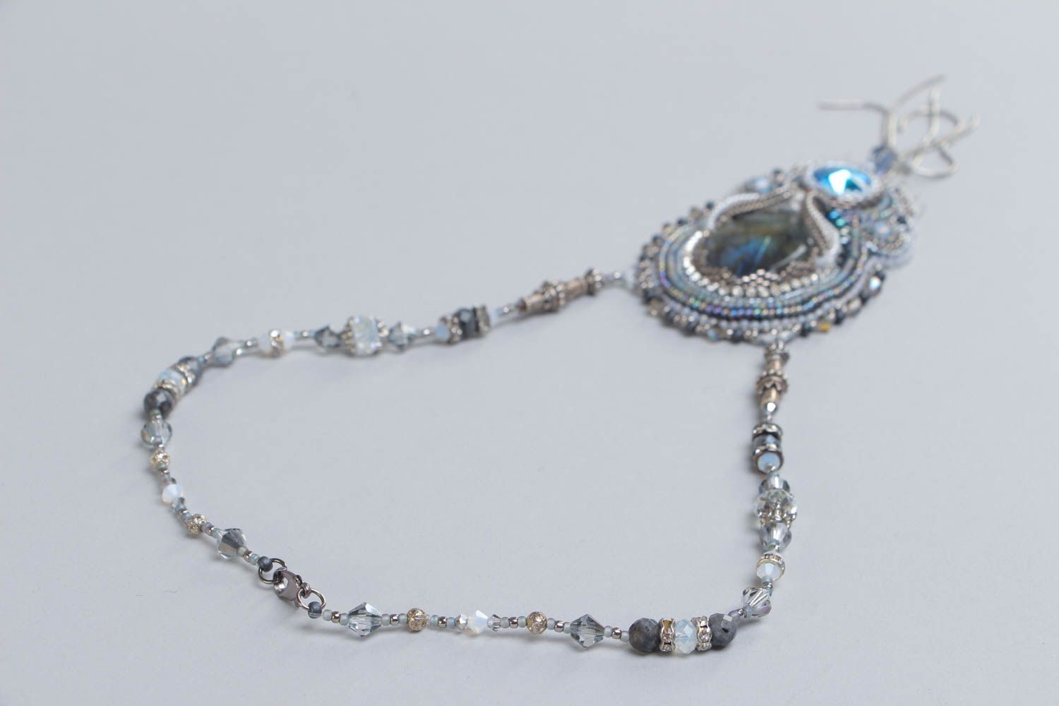 Beautiful beaded pendant with labradorite and crystal evening stylish accessory photo 4