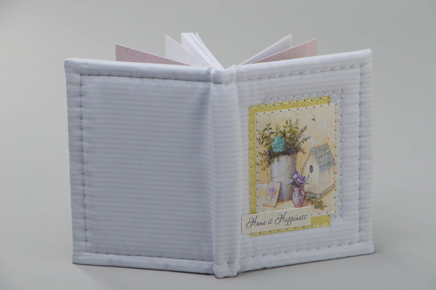 Unusual beautiful handmade notebook with fabric cover of lavender color photo 4